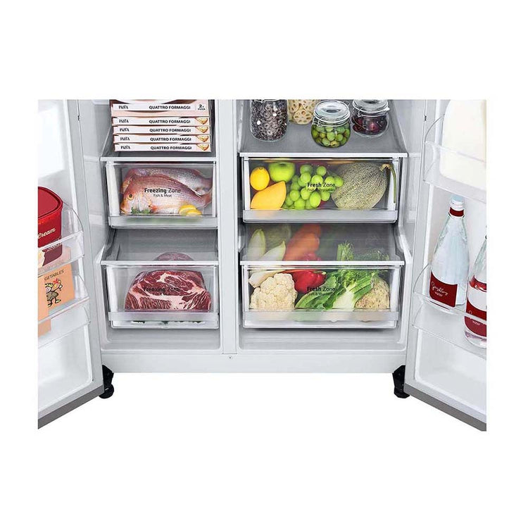 LG 635L Side By Side Fridge Stainless Steel GS-L635PL, Bottom open