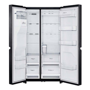 LG 668L Side By Side Fridge Stainless Steel GS-L668MBNL, Front view with open doors