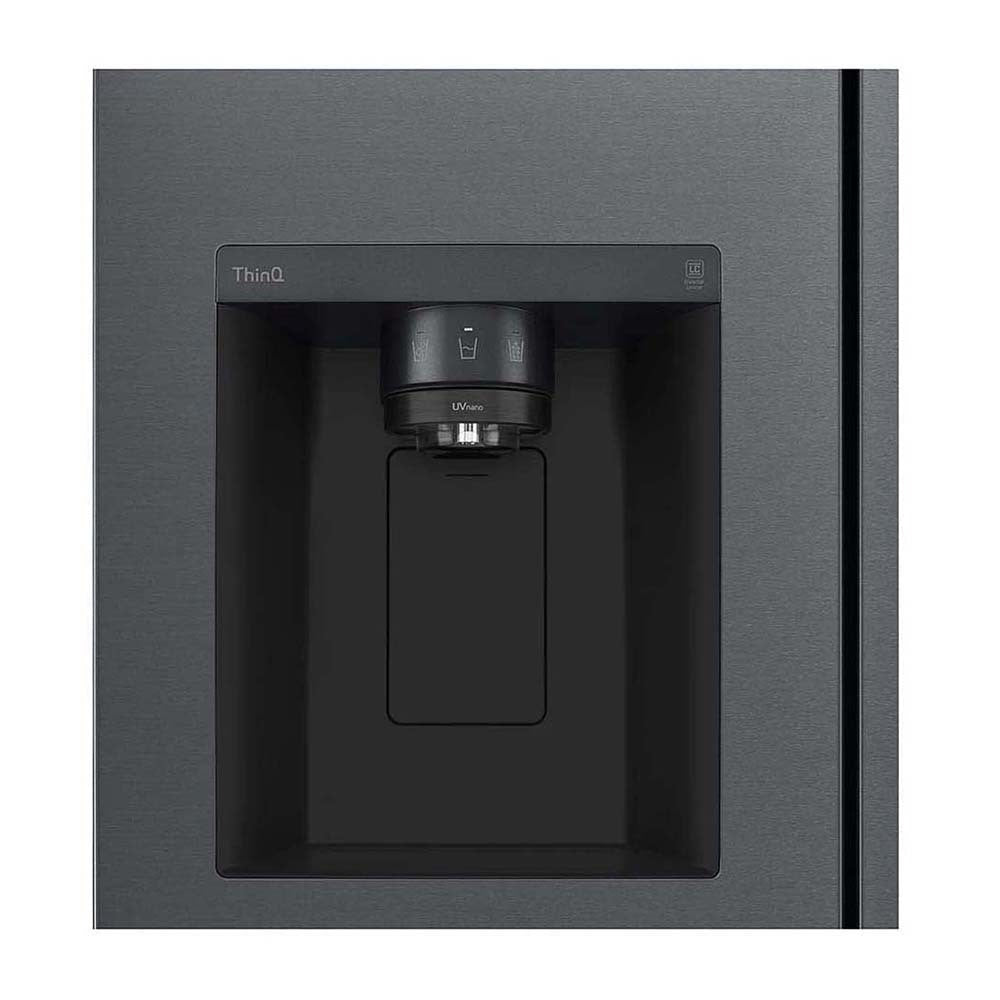 LG 635L Side by Side Fridge Matte Black GS-N635MBL, Water dispenser view