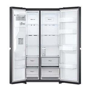 LG 635L Side by Side Fridge Matte Black GS-N635MBL, Front view with both door open