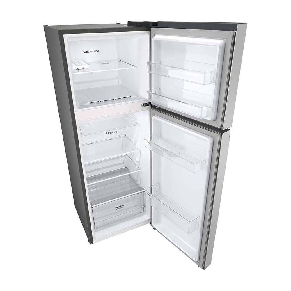 LG 243L Top Mount Fridge Stainless Steel GT-1S, Glass shelf and vegetable crisper drawer view 