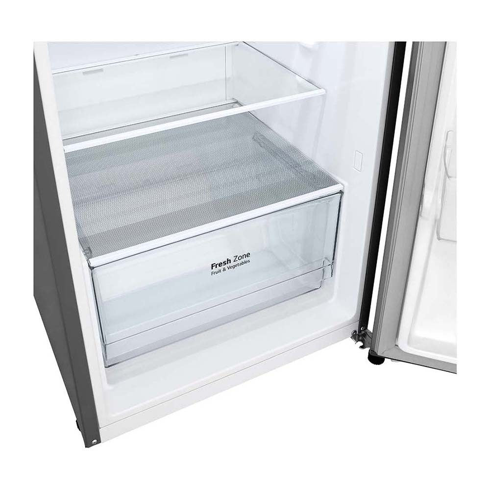 LG 243L Top Mount Fridge Stainless Steel GT-1S, Glass shelf and vegetable crisper drawer view 