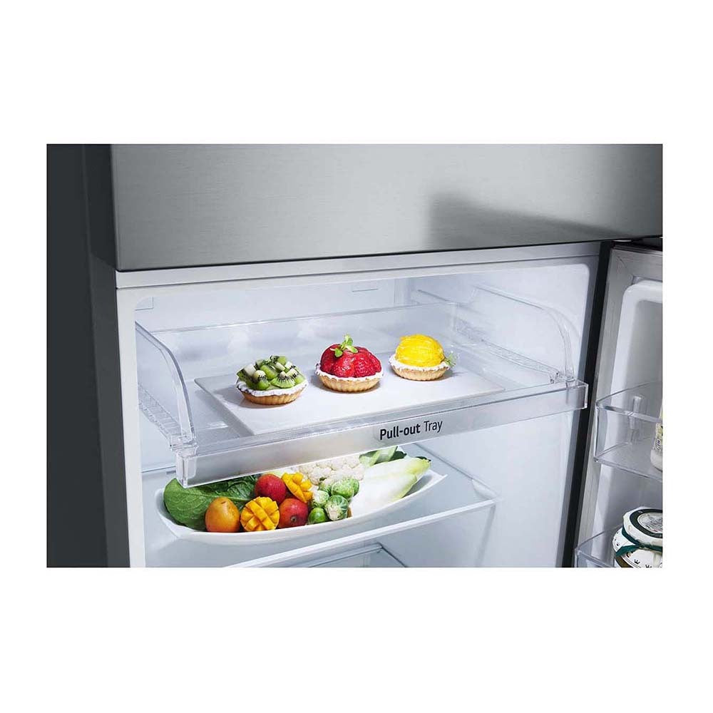 LG 243L Top Mount Fridge Stainless Steel GT-1S, Glass shelf view