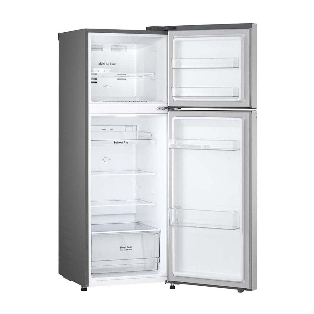 LG 243L Top Mount Fridge Stainless Steel GT-1S, Glass shelf and vegetable crisper drawer view 