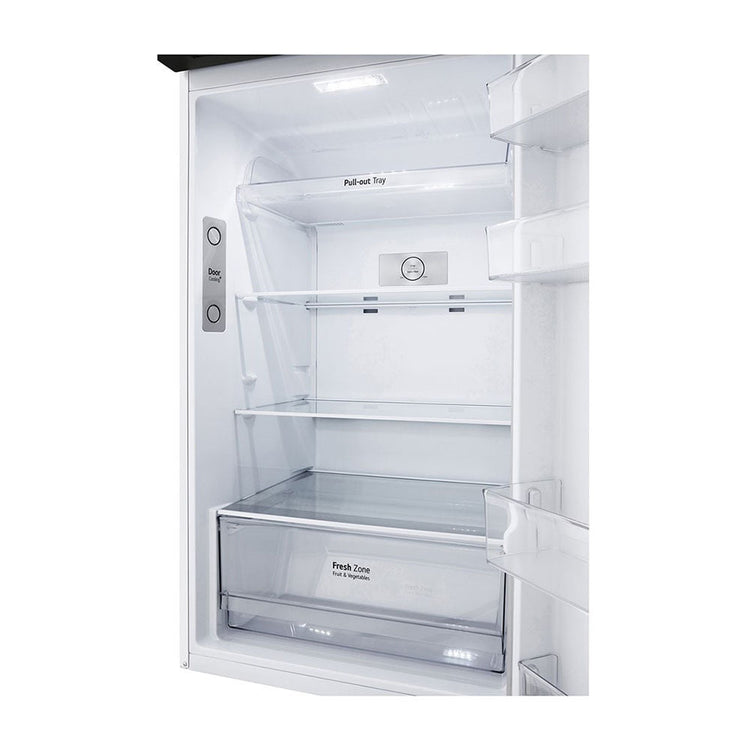 LG 375L Top Mount Fridge White GT-5W, Glass shelf and vegetable crisper drawer view 