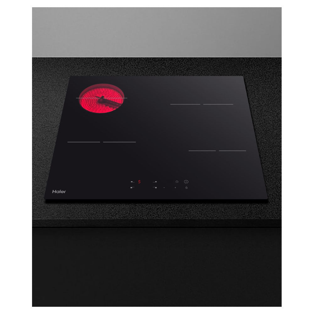 Haier HCE604TB3 60cm Electric Cooktop, Front top view 5