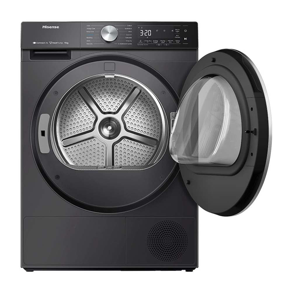 Hisense 9kg Heat Pump Dryer HDFS90HAB, Front view with door open