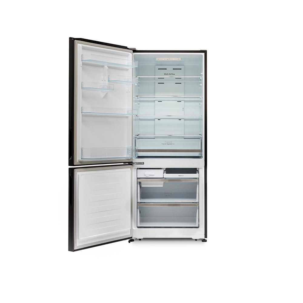 Hisense 453L Bottom Mount Fridge Black HR6BMFF453C, Front view with doors open