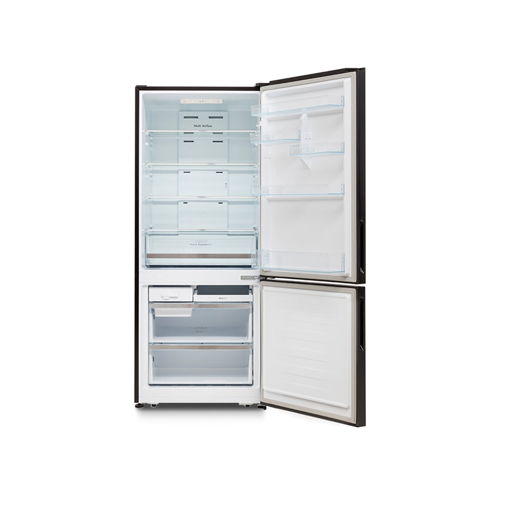 Hisense 453L Bottom Mount Fridge Black HR6BMFF453C, Front view with doors open