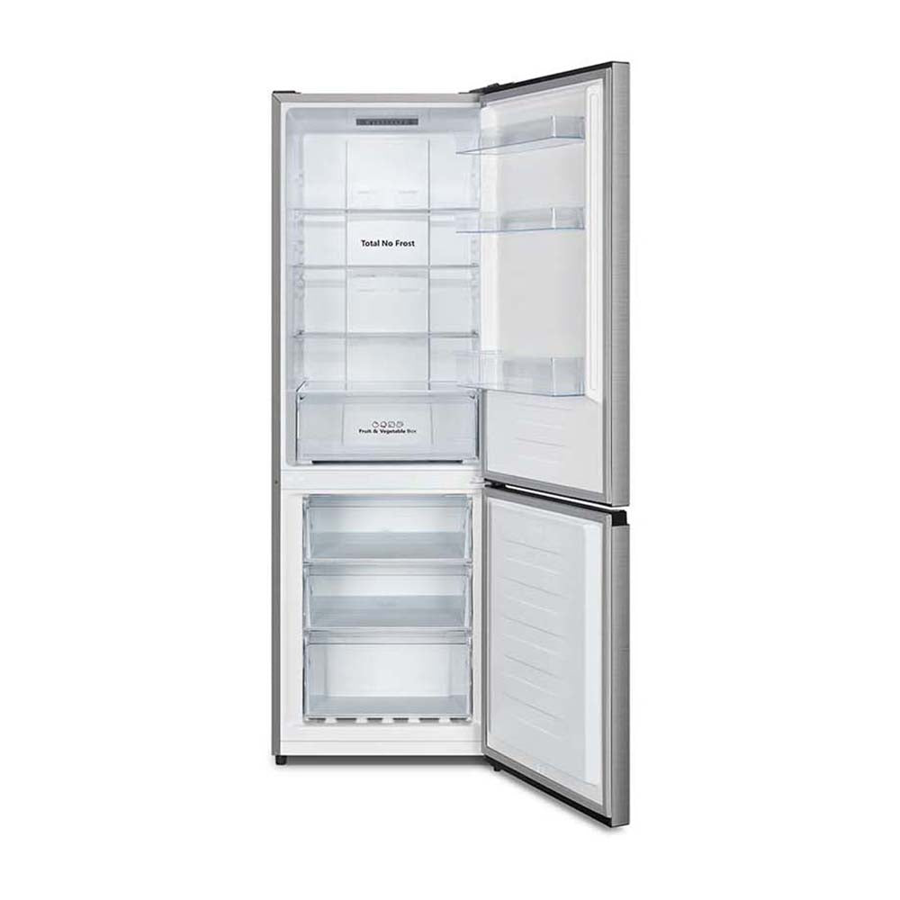 Hisense 312L Bottom Mount Fridge Silver HRBM321S, Front view with doors open