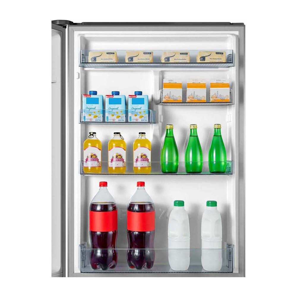 Hisense 417L Bottom Mount Fridge HRBM417S, Door shelf view full of bottles and jars