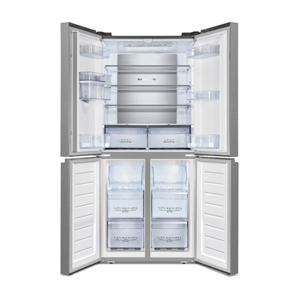 Hisense HRCD454SW 454L French Door Fridge, Front view with all door open