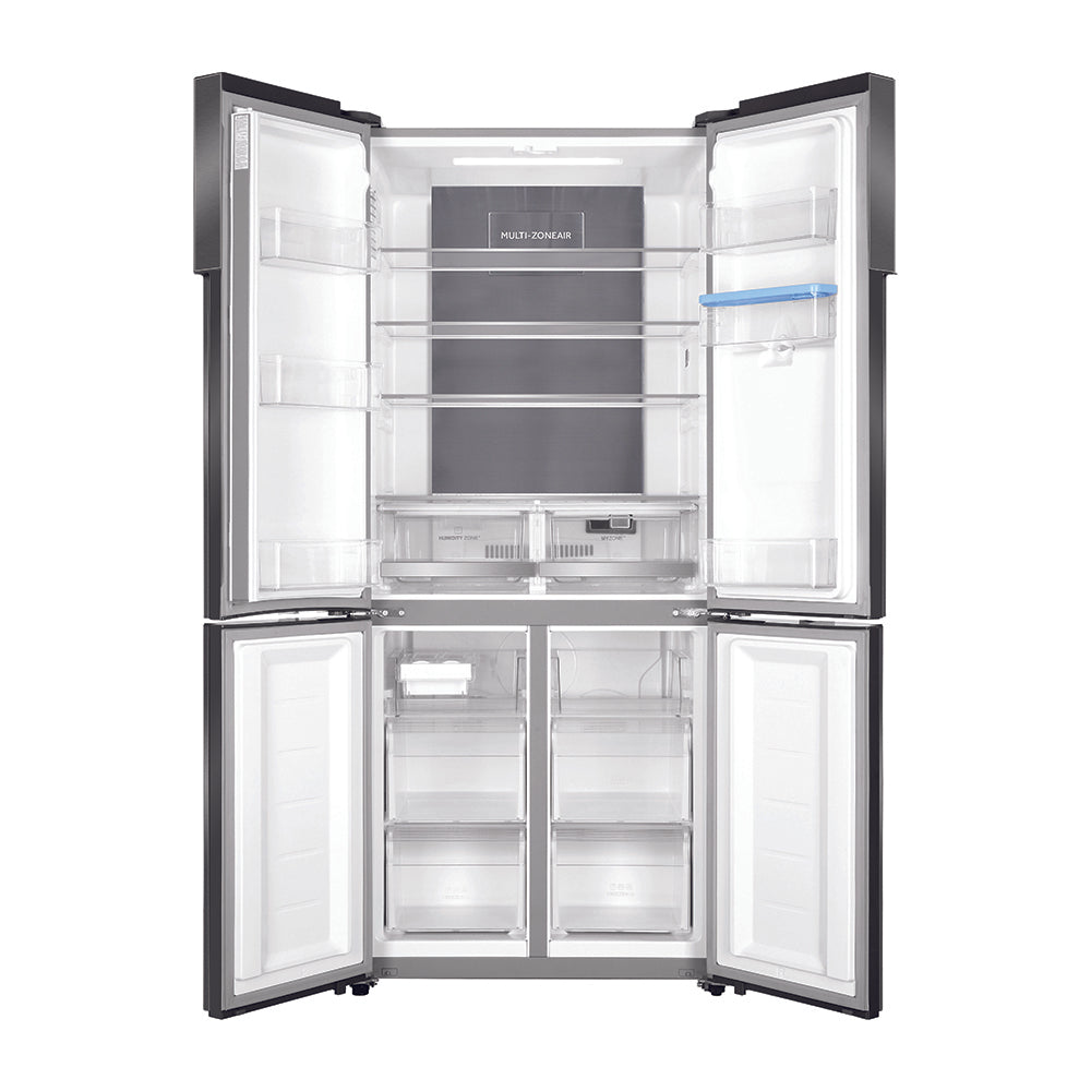 Haier HRF516YHS 466L Quad Door Fridge Satina, Front view with all doors open