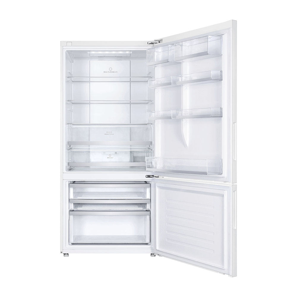 Haier HRF520BW 498L Bottom Mount Fridge White, Front view with door open