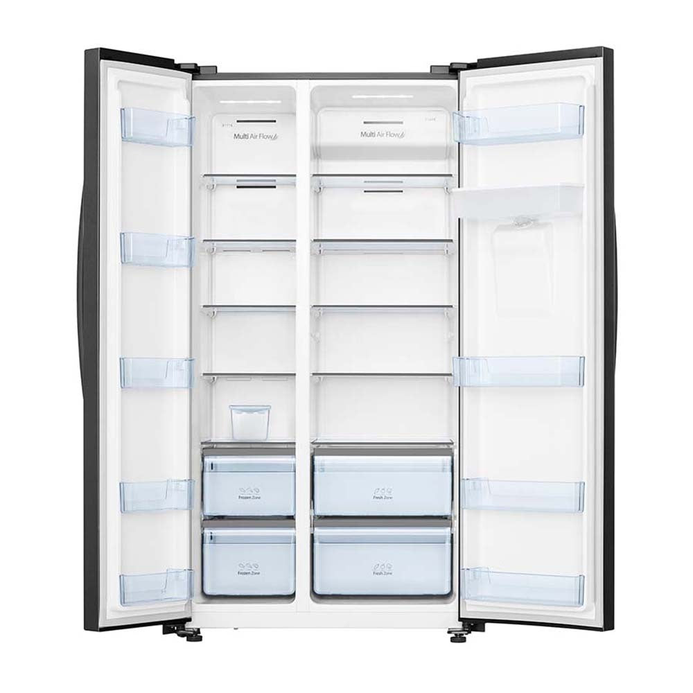 Hisense 578L Side By Side Fridge HRSBS578BW, Front view with both doors open