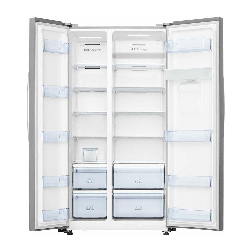 Hisense HRSBS578SW 578L Side By Side Fridge, Front view with doors open