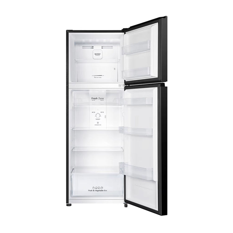 Hisense 326L Top Mount Fridge Black HRTF326B, Front view with doors open