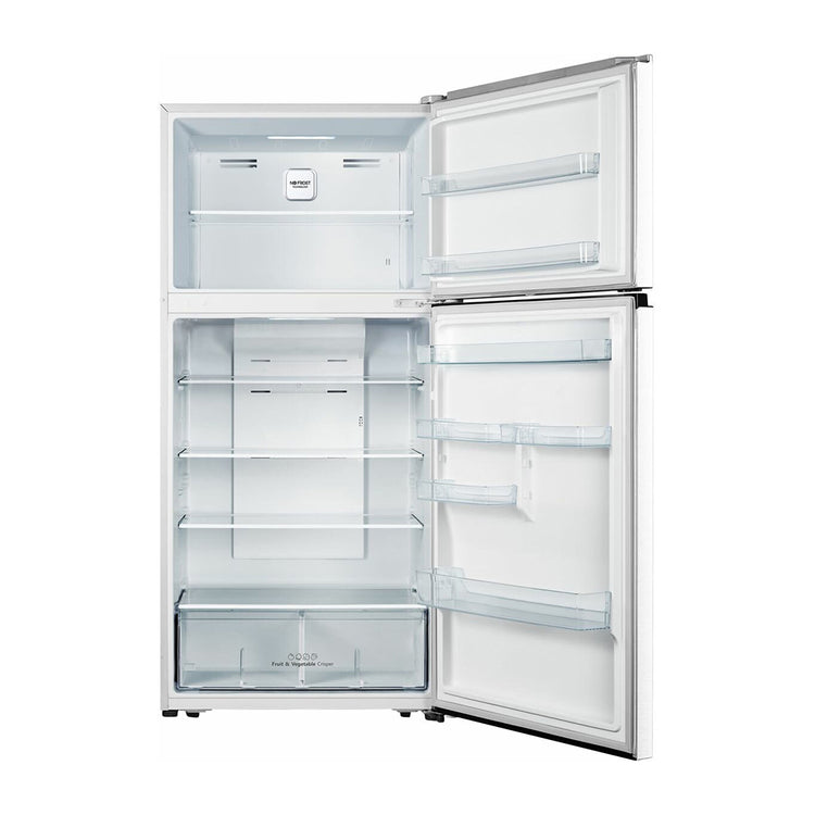 Hisense HRTF504 504L Top Mount Fridge White, Front view with open doors