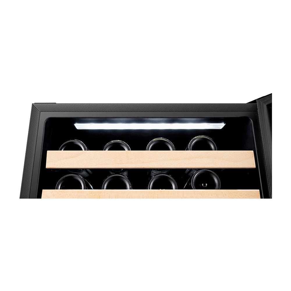 Hisense HRWC46 46 Bottle Dual Zone Wine Cellar, Front inside view with bottles