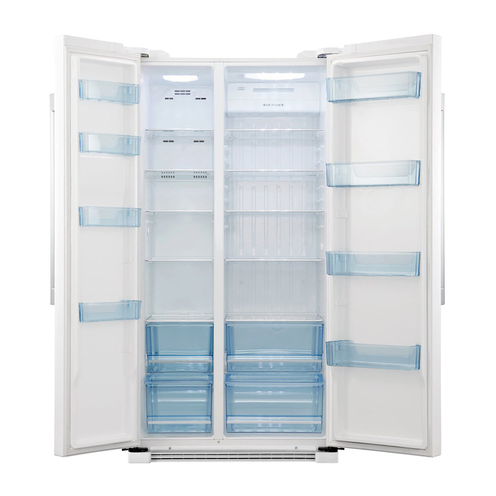 Haier HSBS628AW 629L Side By Side Fridge, Front view with doors open