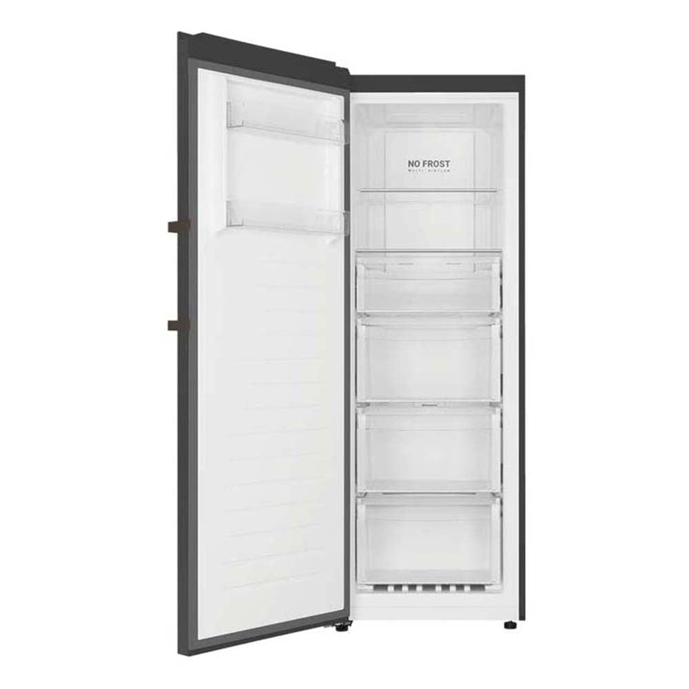 Haier HVF325DC 285L Upright Freezer Dark Steel, Front view with door open