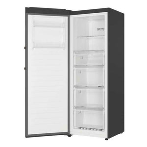 Haier HVF325DC 285L Upright Freezer Dark Steel, Front left view with door open