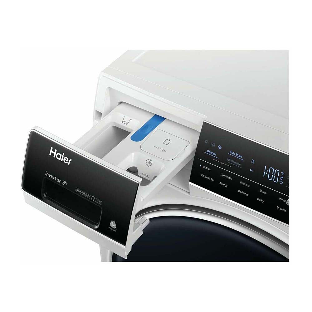 Haier 8kg Front Load Washer with UV Protect HWF80AN1, Top view with drawer