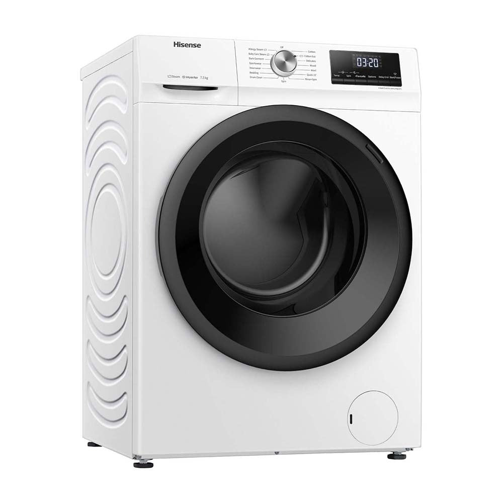 Hisense 7.5kg White Front Load Washing Machine HWFY7514, Front right view