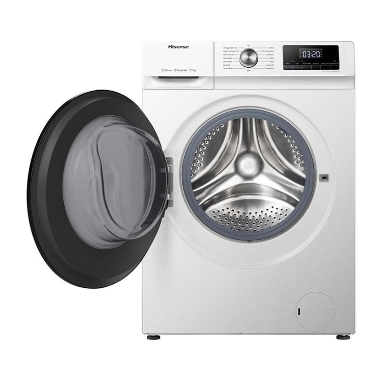 Hisense 7.5kg White Front Load Washing Machine HWFY7514, Front view with door open