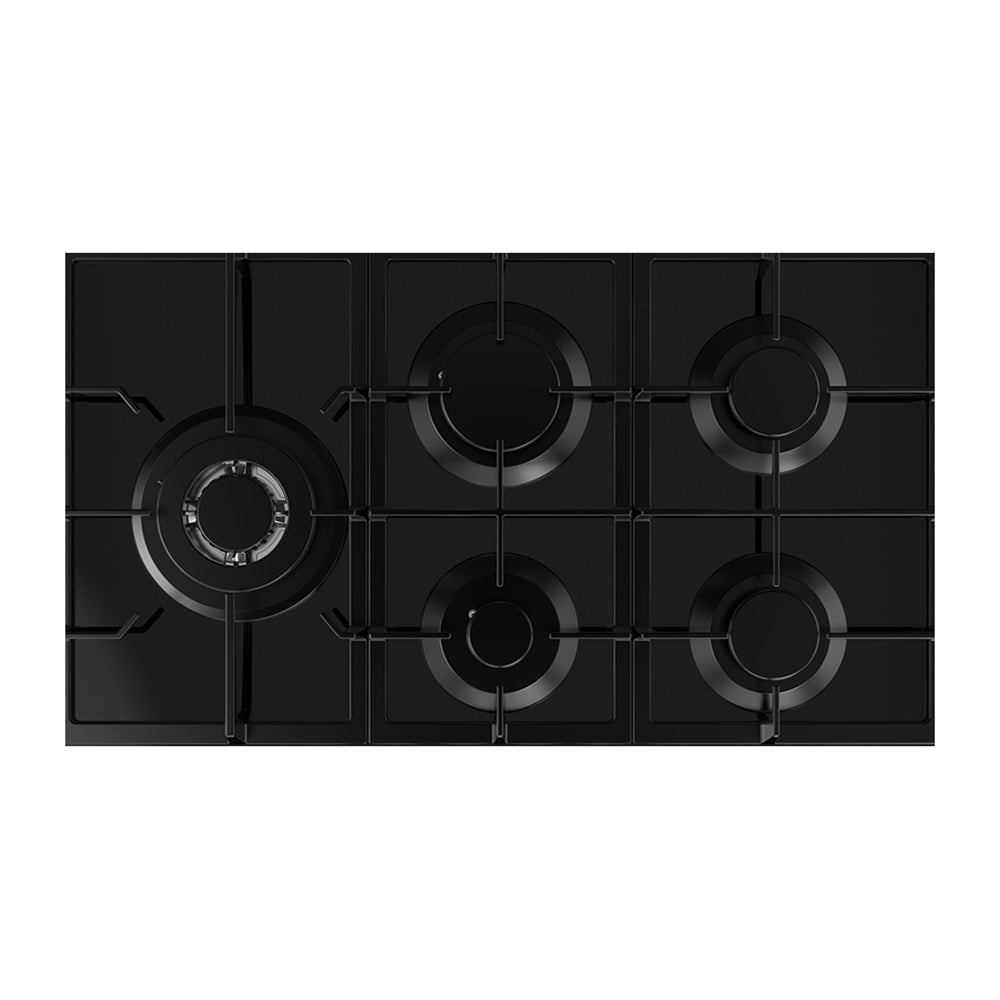 Inalto 75cm Gas Cooktop Black Glass with Wok Burner ICGG755W, Top view 2