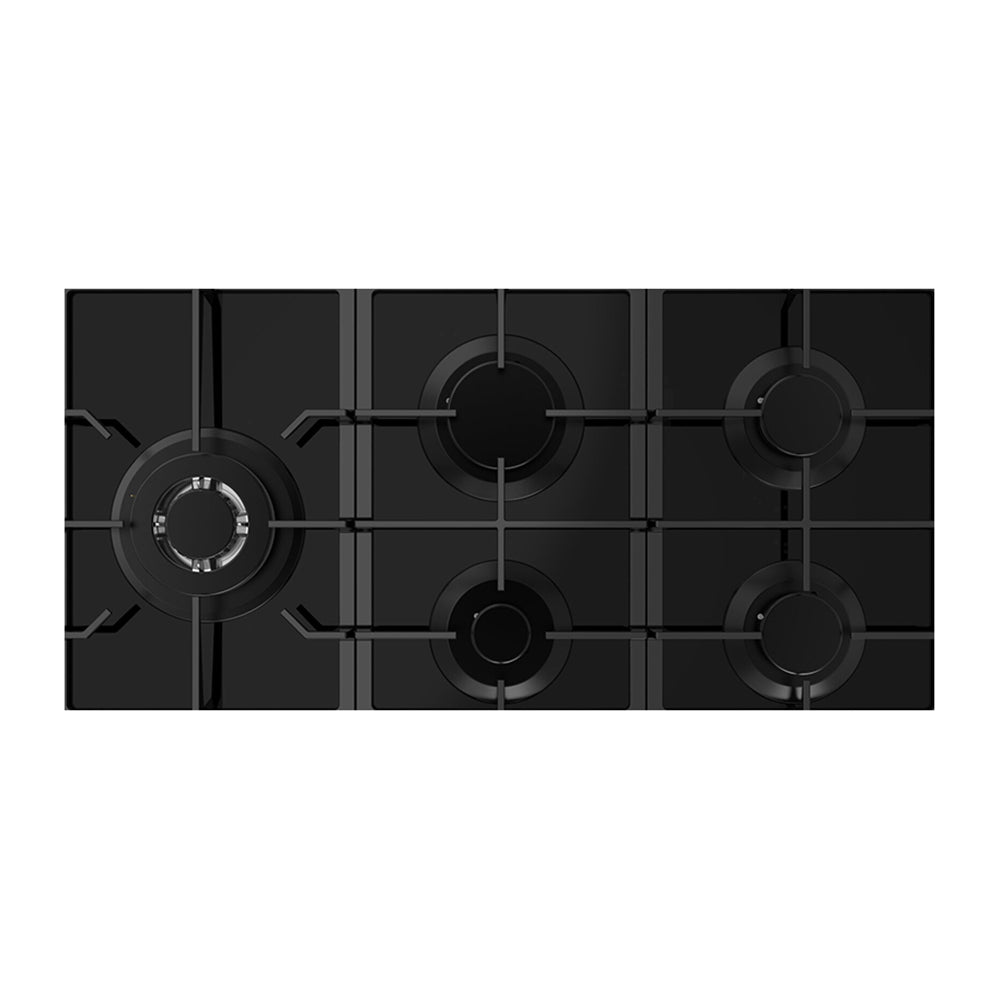 Inalto 90cm Gas Cooktop Black Glass with Wok Burner ICGG905W, Top view 2