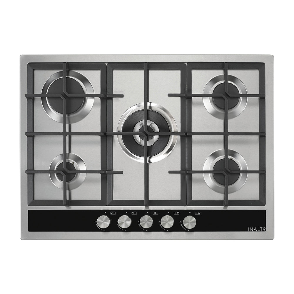 Inalto 70cm Gas Cooktop Stainless Steel with Wok Burner ICGW70S, Top view