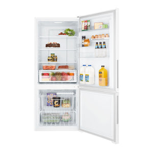 Kelvinator KBM4502WCR 425L Bottom Mount Fridge White, Front view with door open