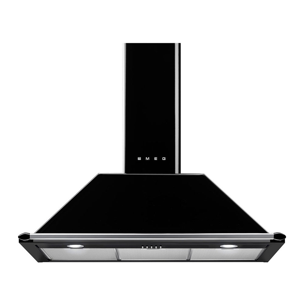 Smeg 90cm Wall Mount Canopy Rangehood KT90BLA, Front view