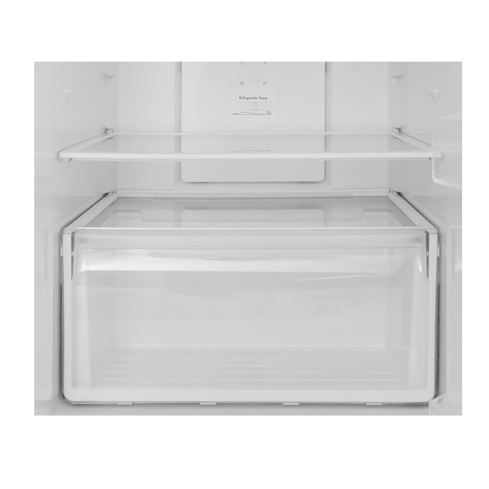 Kelvinator KTM4602WA 460L Top Mount Fridge White, Glass shelf and vegetable crisper drawer view