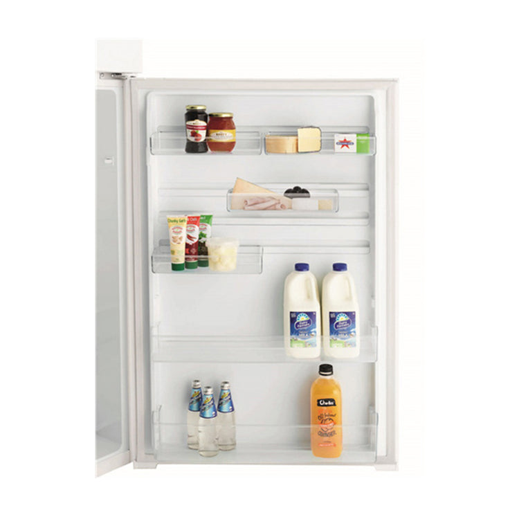 Kelvinator KTM4602WCR 431L Top Mount Fridge White, Door shelf view full of bottles and jars