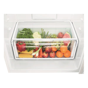 Kelvinator KTM5402WCR 503L Top Mount Fridge White, Vegetable crisper drawer view, full of vegetables and fruits