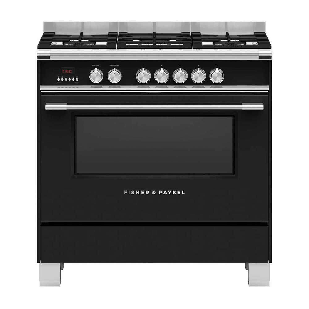 Fisher and Paykel OR90SCG4B1 90cm Dual Fuel Freestanding Cooker, Front view