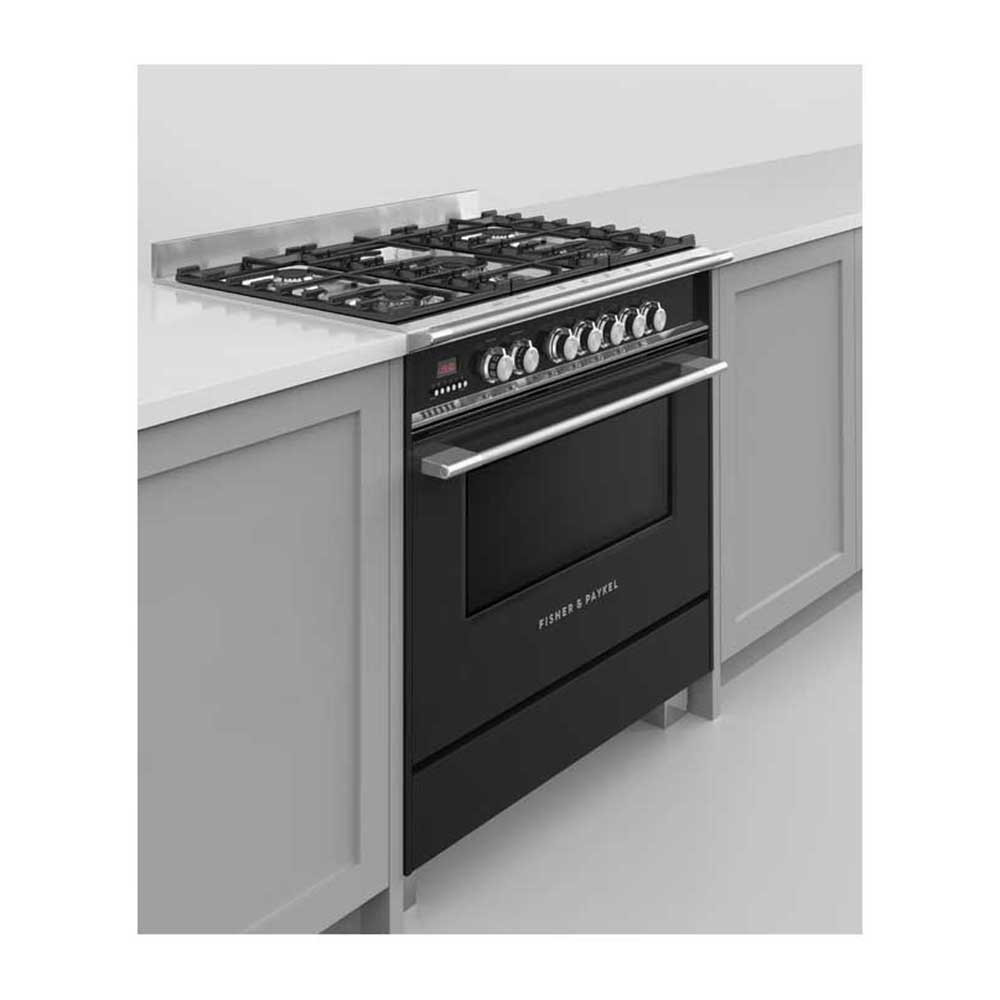 Fisher and Paykel OR90SCG4B1 90cm Dual Fuel Freestanding Cooker, Front right view