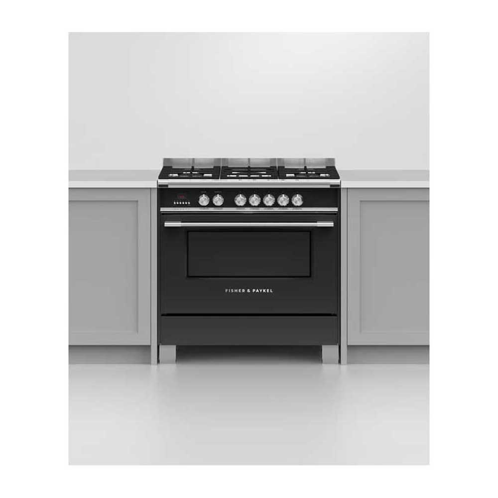 Fisher and Paykel OR90SCG4B1 90cm Dual Fuel Freestanding Cooker, Front view