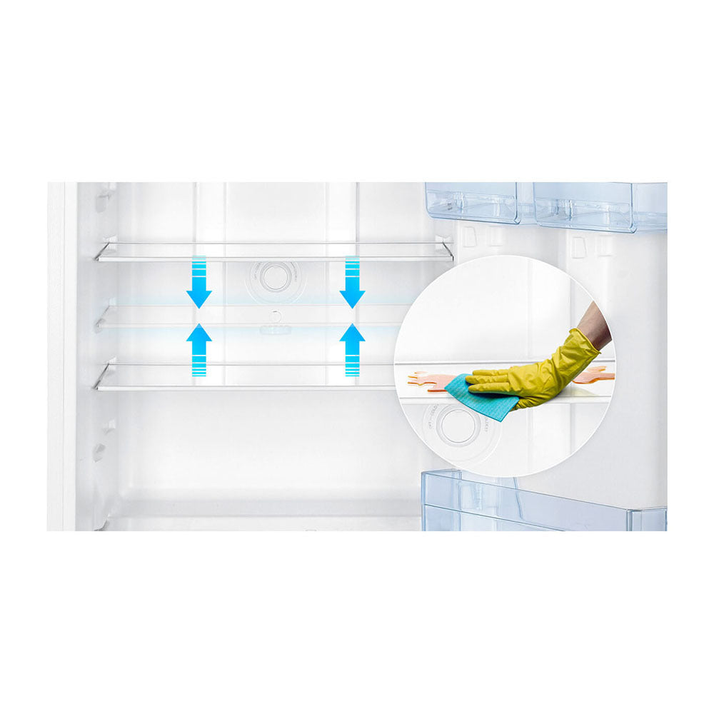 TCL P491TMS 420L Top Mount Fridge Silver, Glass shelf view