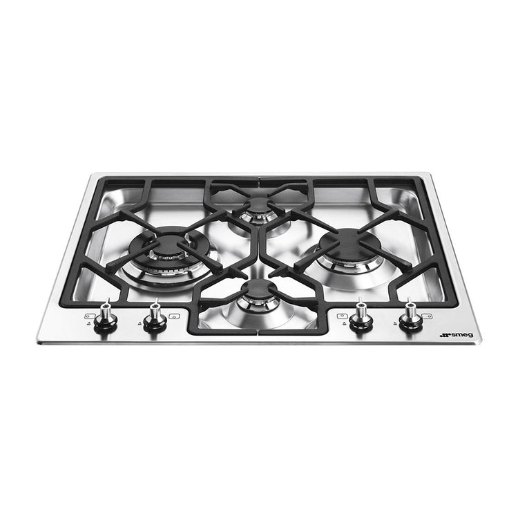 Smeg 60cm Gas Cooktop Stainless Steel PGA64, Front top view