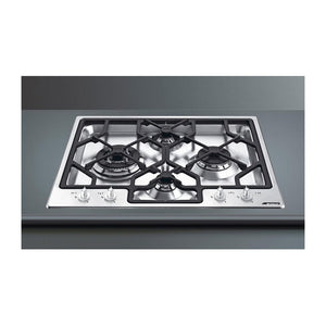 Smeg 60cm Gas Cooktop Stainless Steel PGA64, Front top view