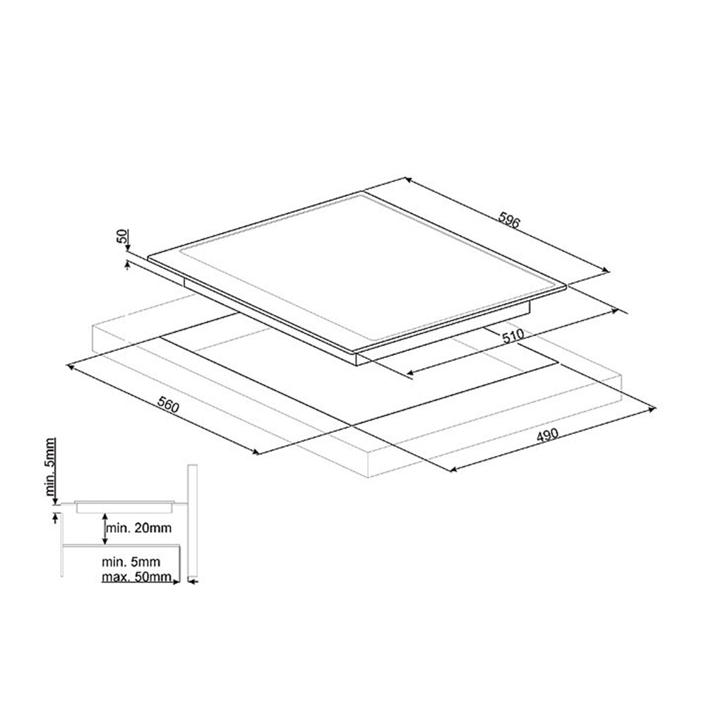 Smeg PI964P 60cm Cream Electric Induction Hob, Dimensions