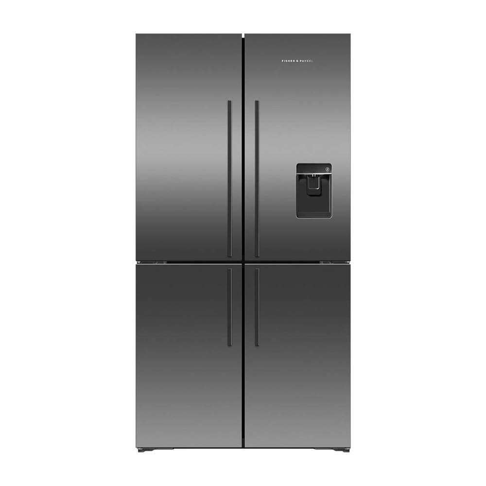 Fisher & Paykel 538L Quad Door Fridge Black Steel RF605QDUVB2, Front view