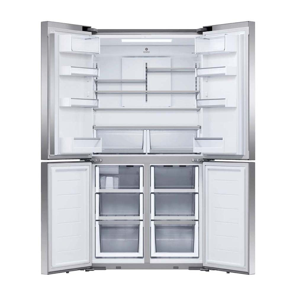 Fisher & Paykel 538L Quad Door Fridge Stainless Steel RF605QDUVX2, Front view with doors open