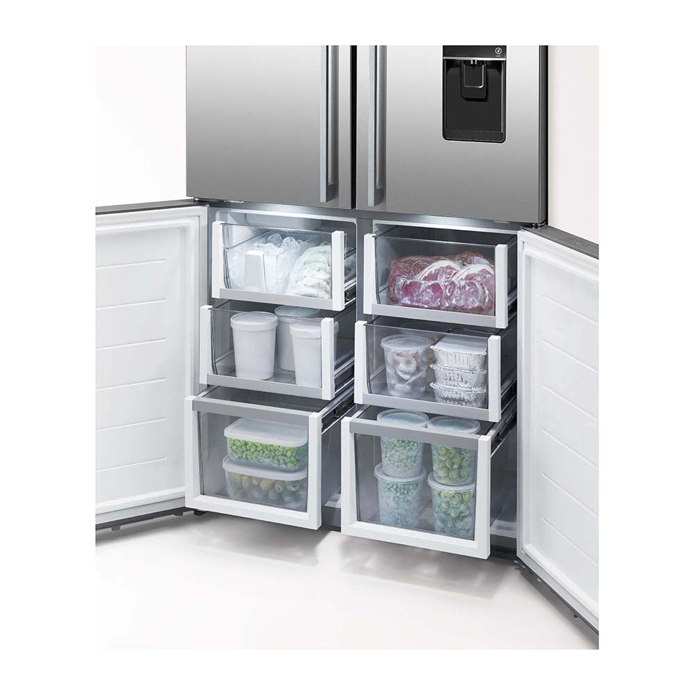 Fisher & Paykel 538L Quad Door Fridge Stainless Steel RF605QDUVX2, Bottom open