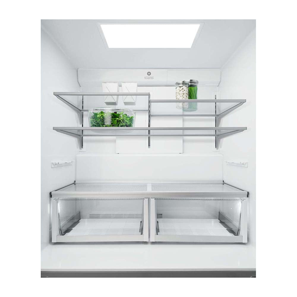 Fisher & Paykel 538L Quad Door Fridge Stainless Steel RF605QDUVX2, Glass shelf view 