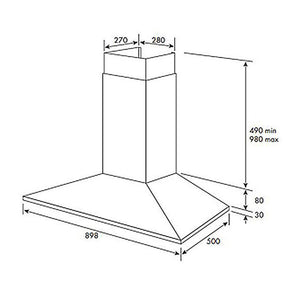 Smeg 90cm Classic Aesthetic Canopy Rangehood SA940CXA, Dimensions