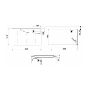 Smeg 90cm 6 Zone Induction Cooktop SAI3963B, Dimensions